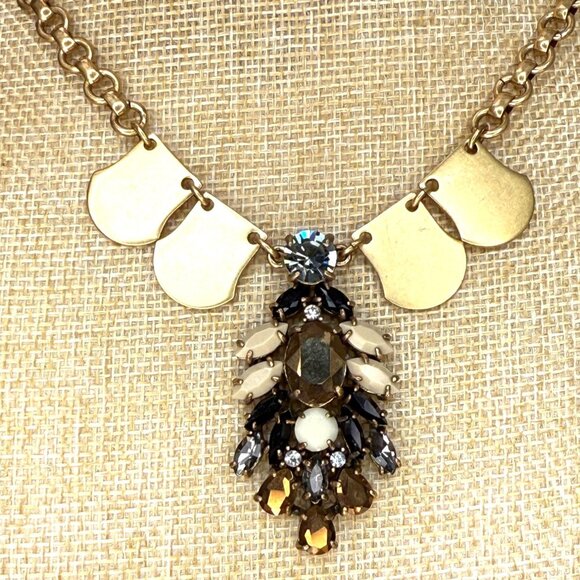 J. Crew Gold-Tone Statement Necklace With Faux Crystals & Chain Links - Picture 2 of 9